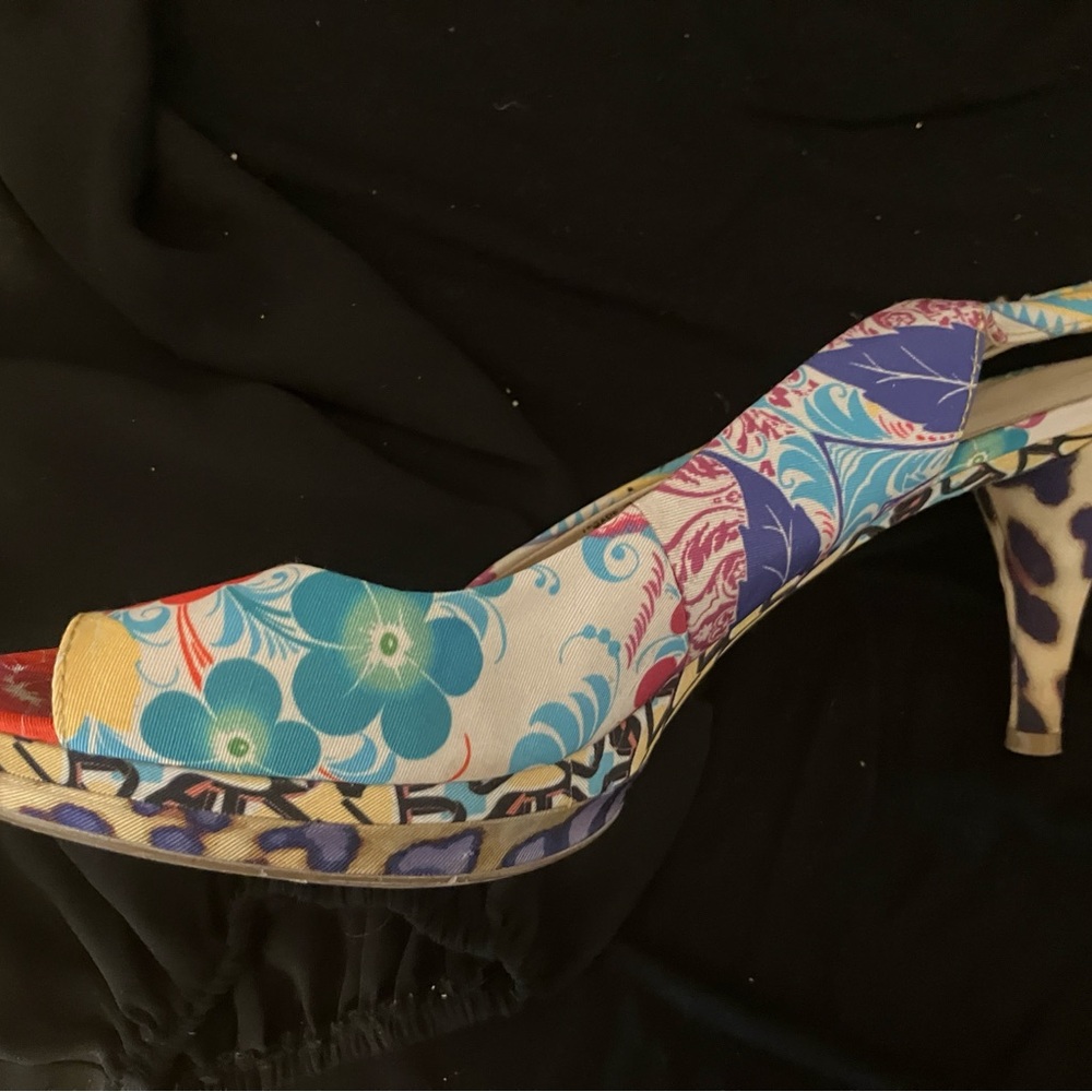 Nine West Multicolor Floral Open-Toe Slingback Heels 12 M